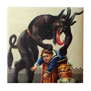 Krampus Kids in Basket Vintage Holiday Christmas Tile