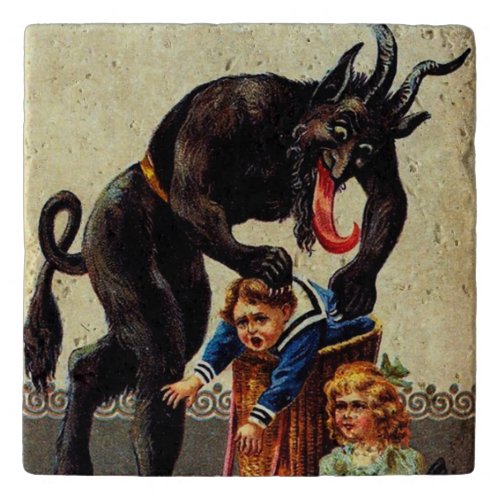 Krampus Kids in Basket Vintage Xmas Christmas Trivet