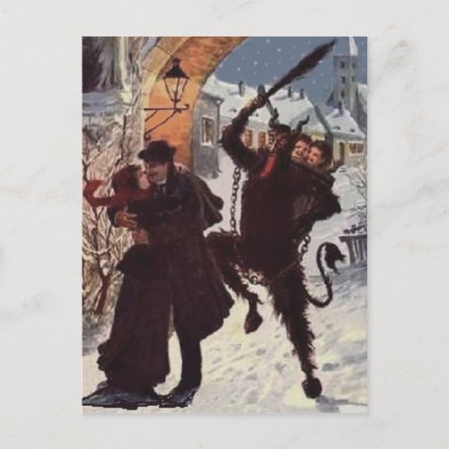 Krampus Kissing Couple Punish Kidnap Postcard