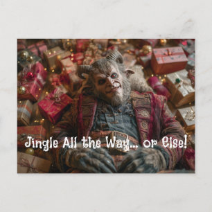 Krampus Lying Amongst Piles of Christmas Presents Holiday Postcard