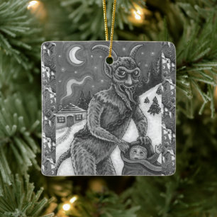 KRAMPUS & NAUGHTY CHILDREN, SCARY CHRISTMAS STORY CERAMIC ORNAMENT