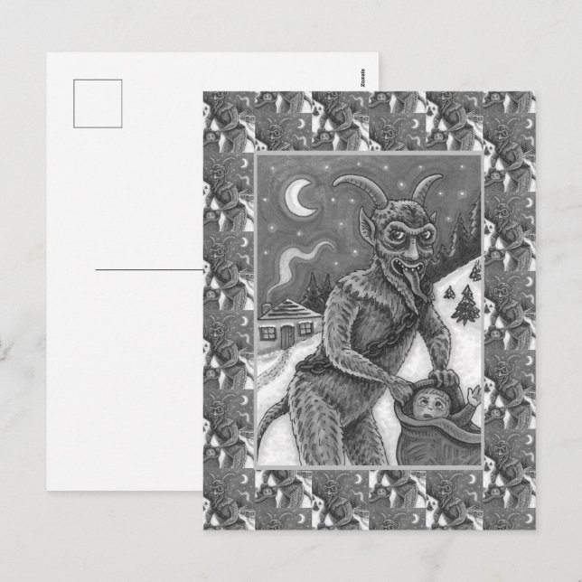 KRAMPUS & NAUGHTY CHILDREN, SCARY CHRISTMAS STORY HOLIDAY POSTCARD (Front/Back)