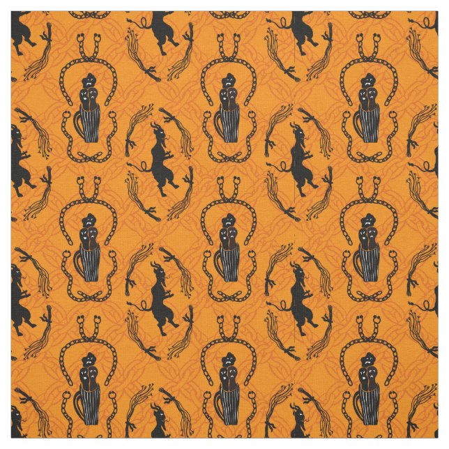 krampus on orange fabric (Swatch)
