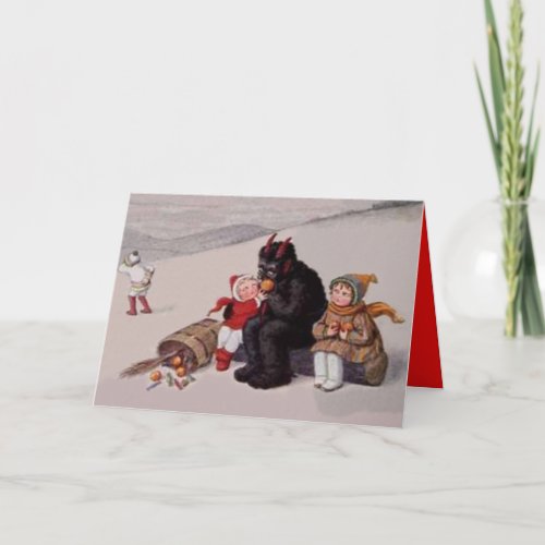 Krampus Playing With Children Snow Holiday Card