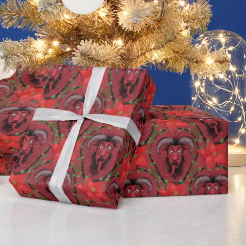 Krampus Poinsetta Wrapping Paper