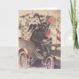 Krampus & Priest Driving With Children Holiday Card