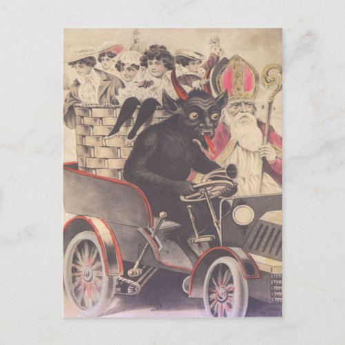 Krampus  Priest Driving With Children Postcard