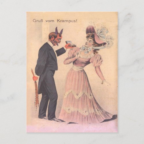 Krampus Proposing To Woman Postcard