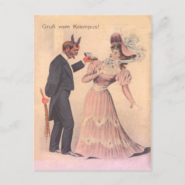 Krampus Proposing To Woman Postcard (Front)