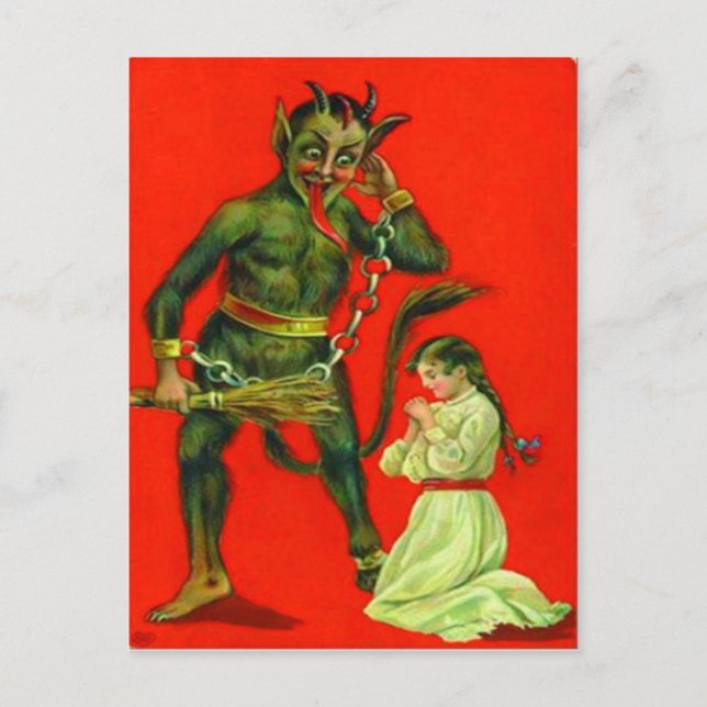 Krampus Punishing A Bad Girl Postcard (Front)