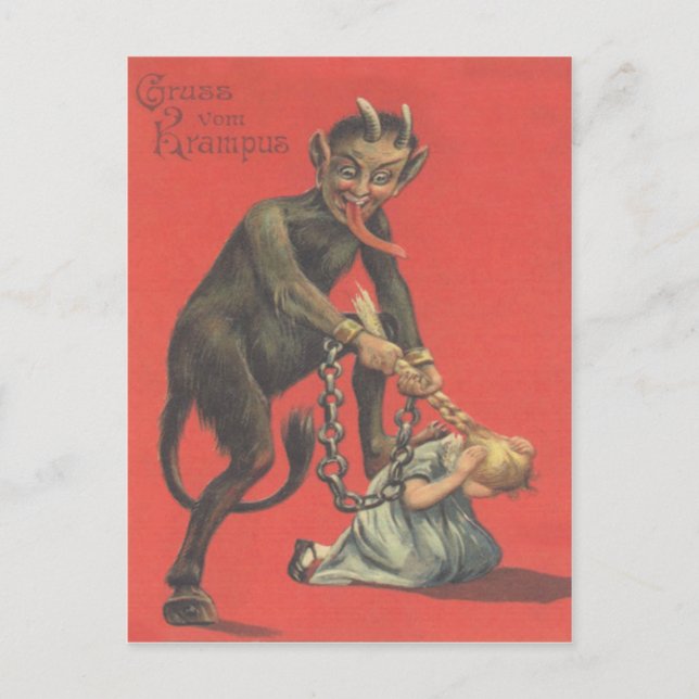 Krampus Punishing Girl Postcard (Front)