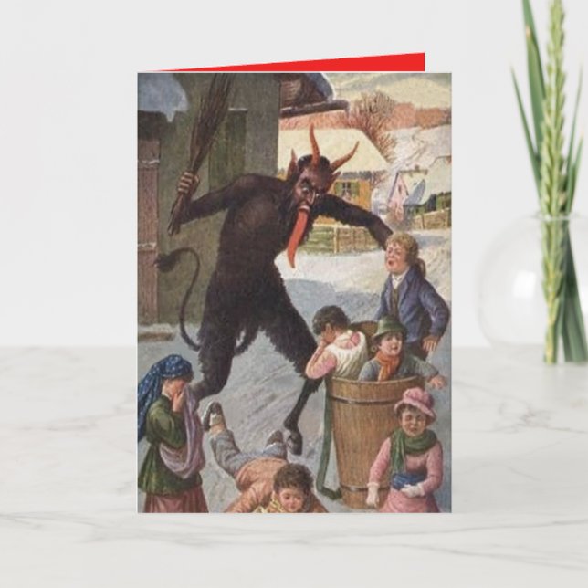 Krampus Punishing Kidnapping Children Winter Holiday Card (Front)