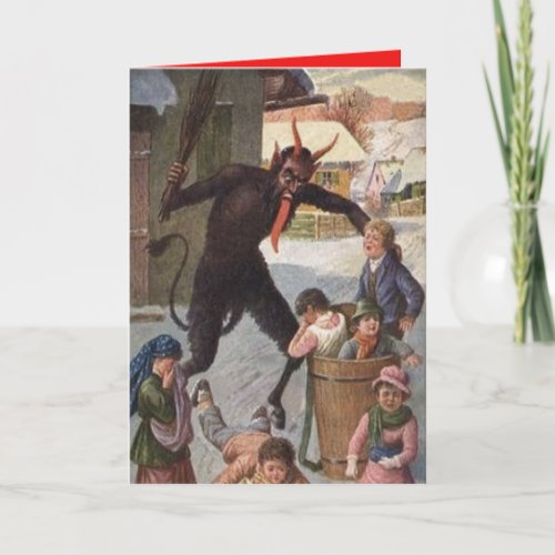 Krampus Punishing Kidnapping Children Winter Holiday Card