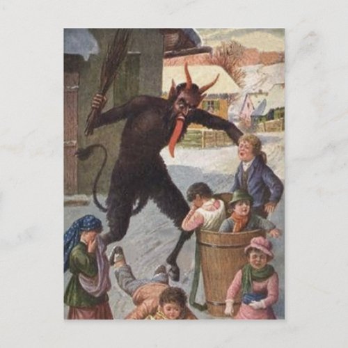Krampus Punishing Kidnapping Children Winter Postcard