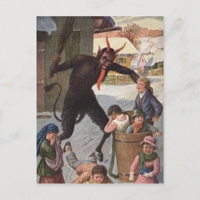 Krampus Punishing Kidnapping Children Winter Postcard (Front)