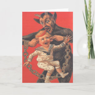 Krampus Punishing Little Boy Holiday Card