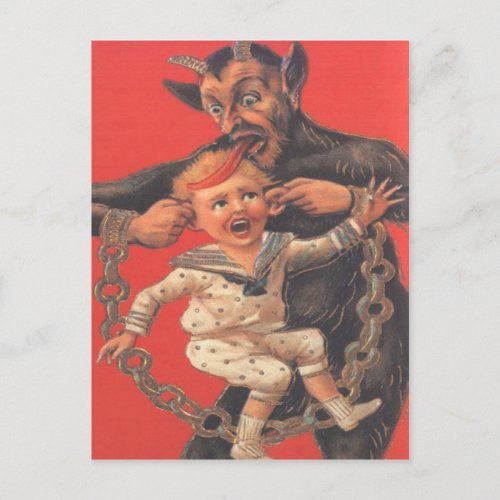 Krampus Punishing Little Boy Postcard