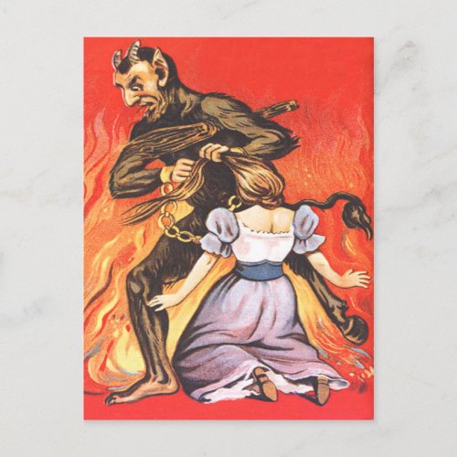 Krampus Punishing Woman Postcard