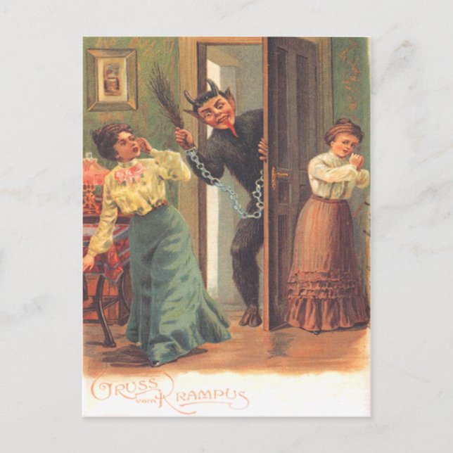 Krampus Punishing Women Postcard (Front)