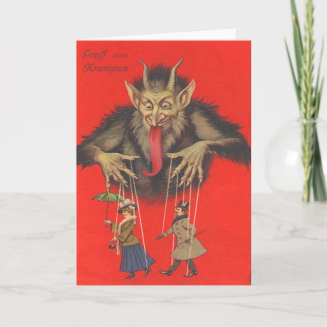 Krampus Puppeteering Adults Holiday Card (Front)