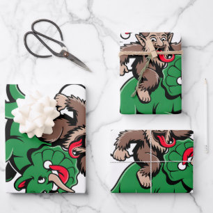 Krampus Riding A Dinosaur Santa Christmas Evil Wrapping Paper Sheets