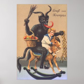 Krampus Riding Hobbyhorse With Boy Poster by kinhinputainwelte at Zazzle