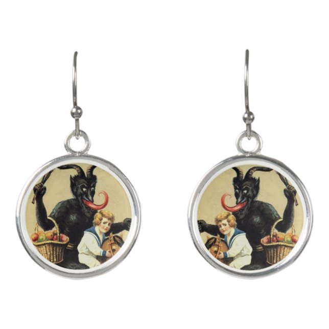 Krampus Rocking Horse Bad Demon Xmas Christmas Earrings (Front)