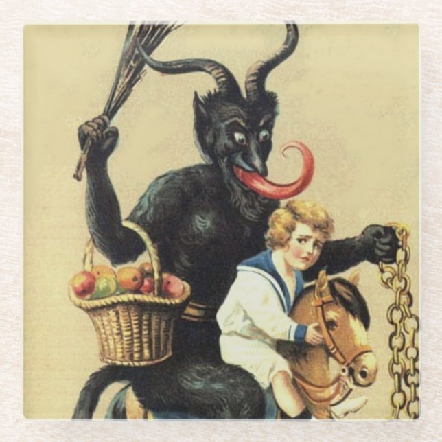 Krampus Rocking Horse Demon Holiday Christmas Xmas Glass Coaster (Front)