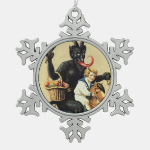 Krampus Rocking Horse Demon Holiday Christmas Xmas Snowflake Pewter Christmas Ornament