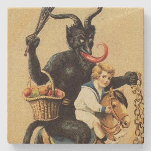 Krampus Rocking Horse Demon Holiday Christmas Xmas Stone Coaster