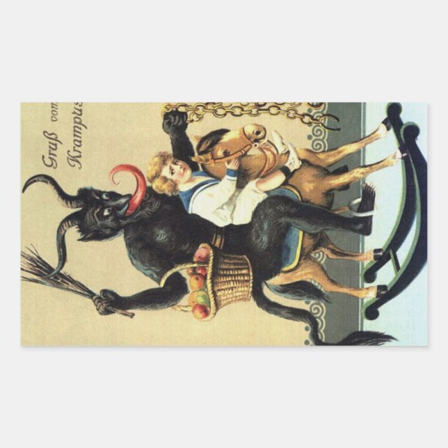 Krampus Rocking Horse Holiday Christmas Stickers (Front)