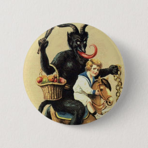 Krampus Rocking Horse Holiday Christmas Xmas Button