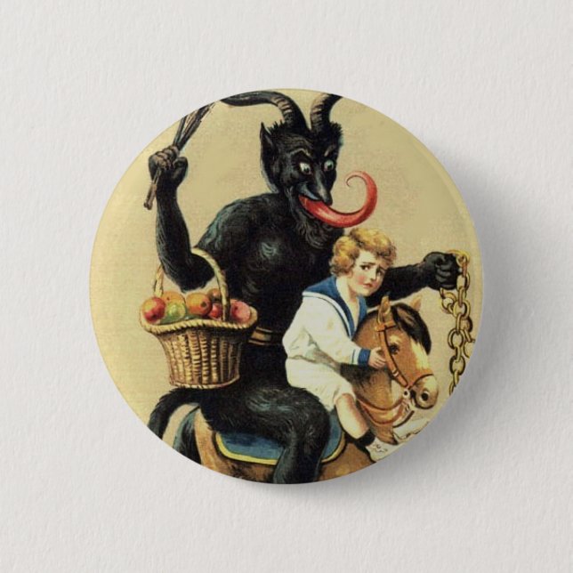 Krampus Rocking Horse Holiday Christmas Xmas Button (Front)