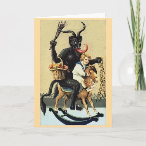 Krampus Rocking Horse Holiday Xmas Greeting Card