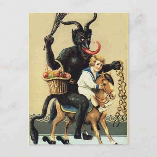 Krampus Rocking Horse Vintage Christmas Xmas Holiday Postcard
