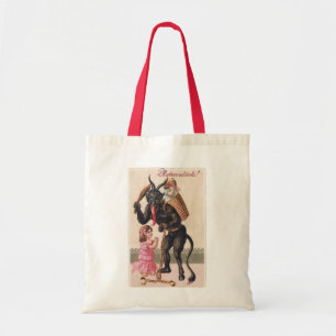 Krampus Scaring Girls Vintage Demon Christmas Tote Bag
