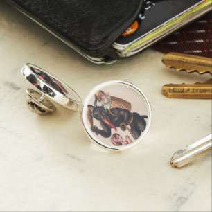 Krampus Scaring Girls Vintage Holiday Christmas Lapel Pin