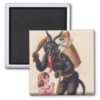 Krampus Scaring Girls Vintage Holiday Christmas Magnet by Then_Is_Now at Zazzle