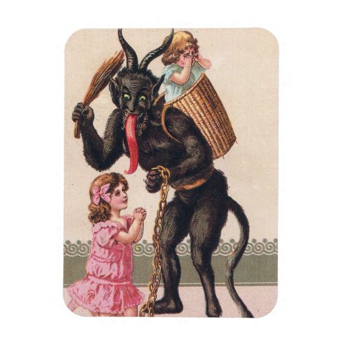 Krampus Scaring Girls Vintage Holiday Christmas Magnet