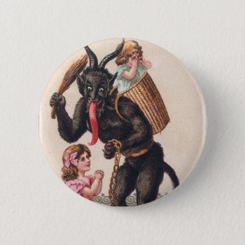 Krampus Scaring Girls Vintage Holiday Christmas Pinback Button by Then_Is_Now at Zazzle