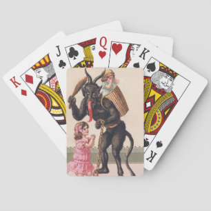 Krampus Scaring Girls Vintage Holiday Christmas Poker Cards