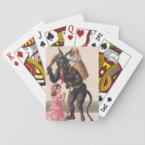 Krampus Scaring Girls Vintage Holiday Christmas Poker Cards