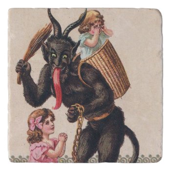 Krampus Scaring Girls Vintage Holiday Christmas Trivet by Then_Is_Now at Zazzle