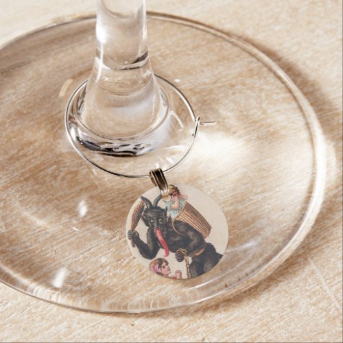 Krampus Scaring Girls Vintage Holiday Christmas Wine Glass Charm