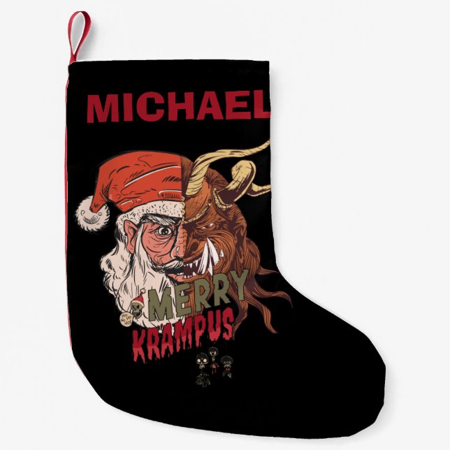 Krampus Scary Santa Horror Christmas Small Christmas Stocking (Front)