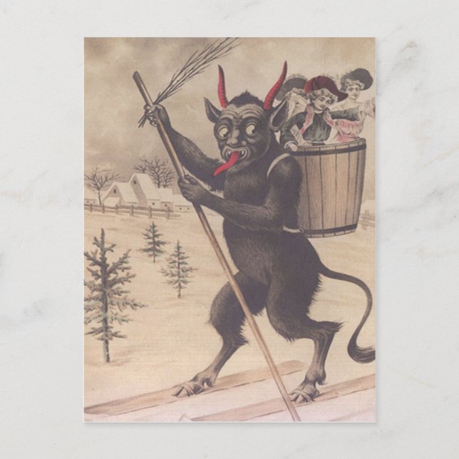 Krampus Skiing Kidnapping Women Postcard (Front)