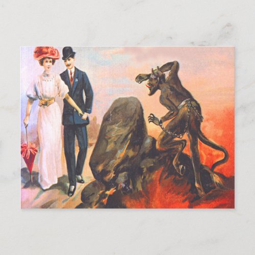 Krampus Stalking Adult Couple Postcard