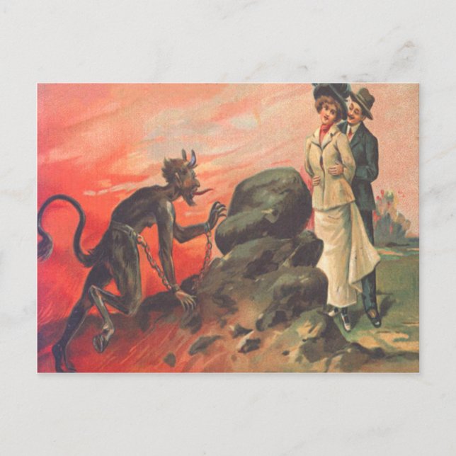 Krampus Stalking Romantic Couple Postcard (Front)