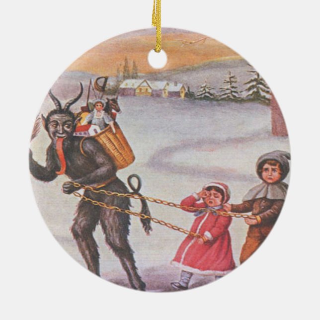 Krampus Stealing Toys & Children Ceramic Ornament (Back)