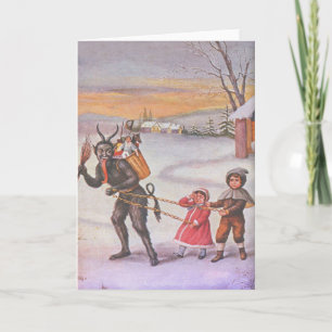 Krampus Stealing Toys & Children Holiday Card